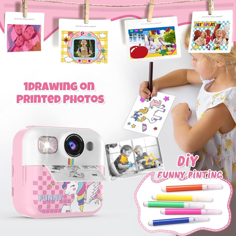 BOFIDAR Instant Print Camera for Kids, 1080P Children Printable Cameras Christmas Birthday Gifts for Girls Age 3-10, Toddler Toy for 3 4 5 6 7 8 9 10 Year Old with 3 Roller Photo Paper (Pink) - Image 4